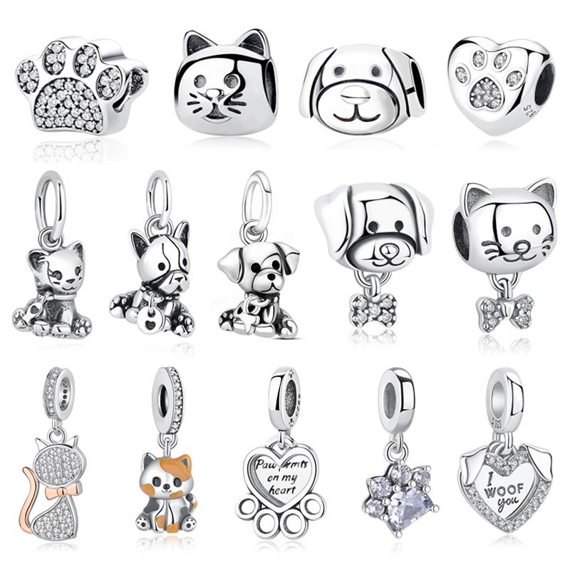 Original Copper Charms Dog Cat Paw Print Love Pendant Beads Fit Brand Bracelet Necklaces Diy Jewelry For Women