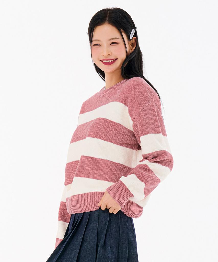 CHASECULT Women'S Striped Round Sweater - Pink