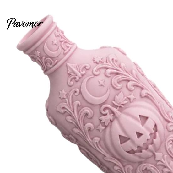 Vintage Style Home Accessories Halloween Gothic Pumpkin Vase, 3D Printed Moon Star Embossed Potion Bottle Reliefs Tabletop Ornament, Dry Flower
