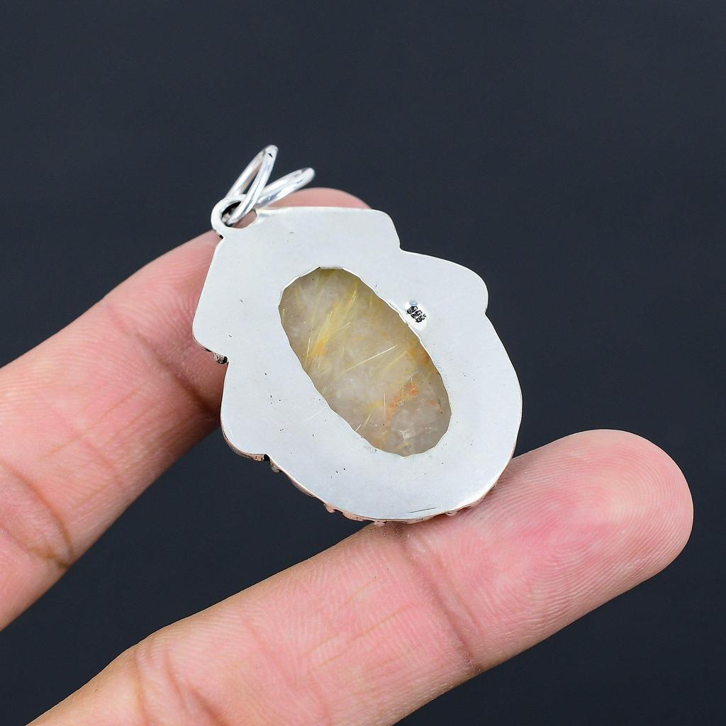 Natural Golden Rutile Gemstone Jewelry 925 Sterling Silver Pendant For Women