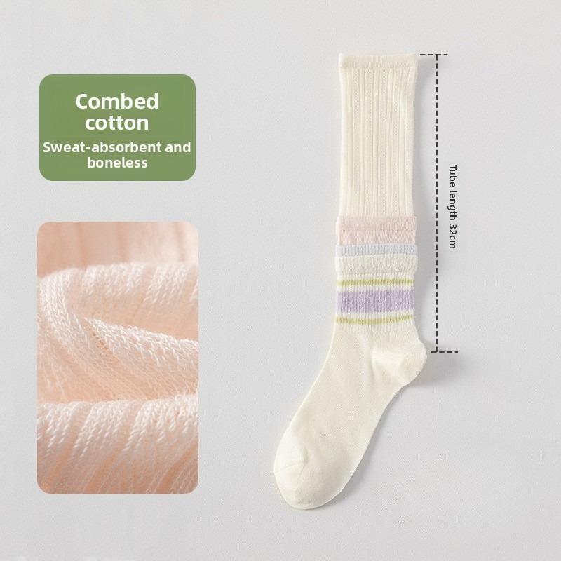 Short-sleeved Summer Lightweight Combed Cotton Long-legged Socks with Mesh, Multi-dopamine Cotton, Boneless Cotton Socks