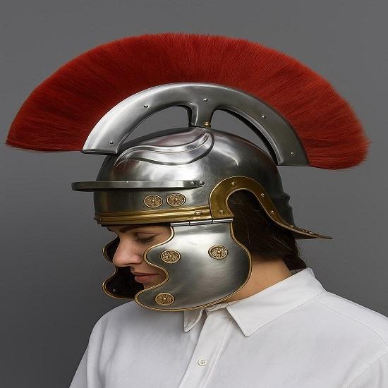 Handmade Roman Trooper Helmet with Red Plume Historical Costume Armor Helm LARP, Cosplay, Reenactment Display  Halloween Gifts