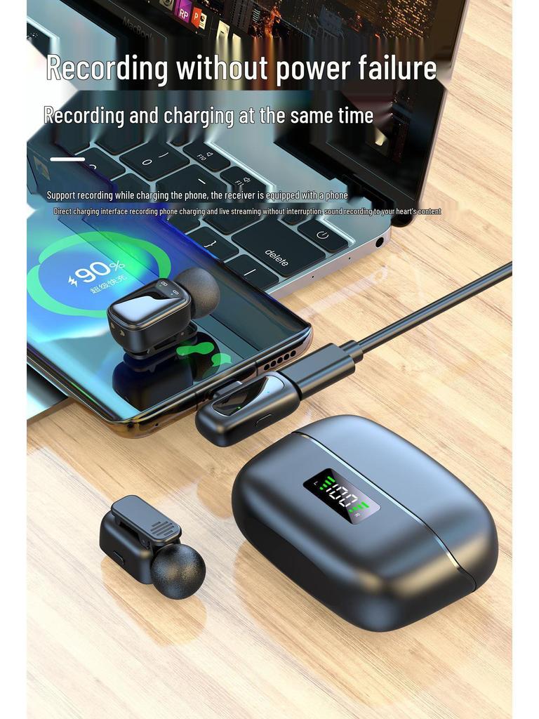 2025 Mini Wireless Clip-On Microphone with Digital Display and Charging Compartment for Invisible Live Broadcast and Recording