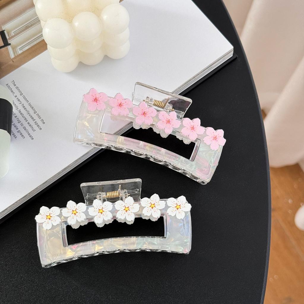 Fashionable Acrylic Hair Claw Clip Graceful Cherry Blossom Pattern For Everyday Use