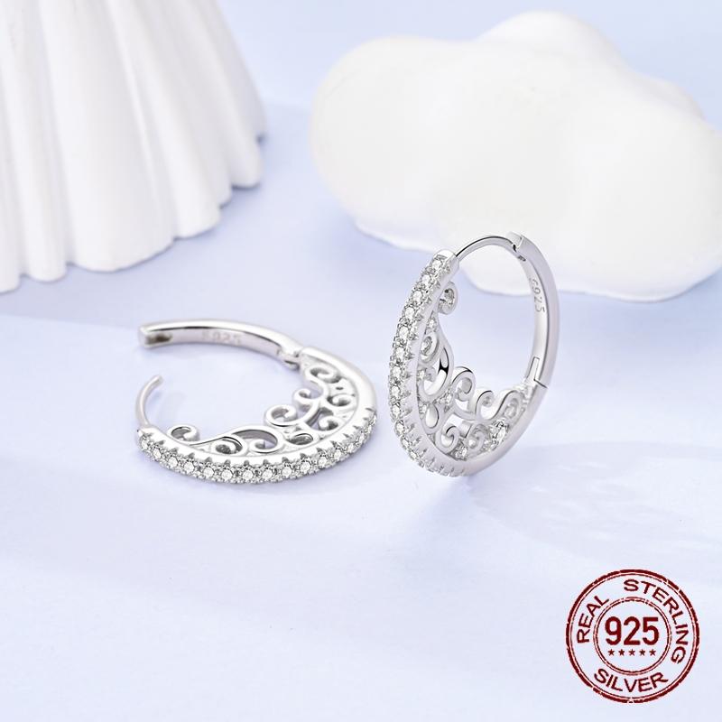 Vintage Filigree Scroll Hoop Earrings 925 Sterling Silver Pave CZ Elegant Hypoallergenic Jewelry Gift for Women