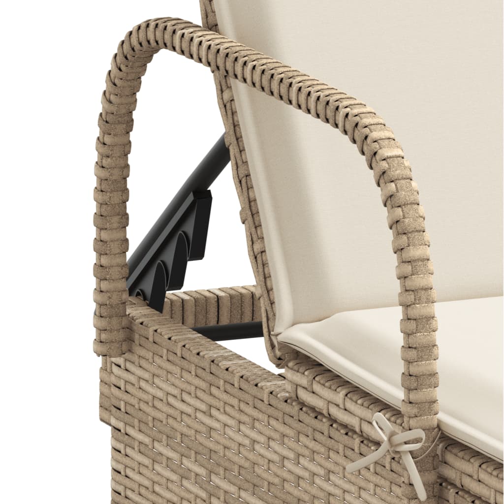 Sun Lounger with Wheels and Cushion Beige Poly Rattan