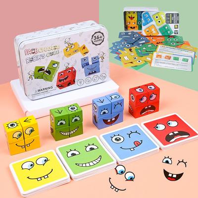 Cube Gesicht Ändern Bausteine ​​Brettspiel Cartoon Puzzle Montessori Spielzeug Holz Ebene Spiel Denken Herausforderung Kinder Spielzeug