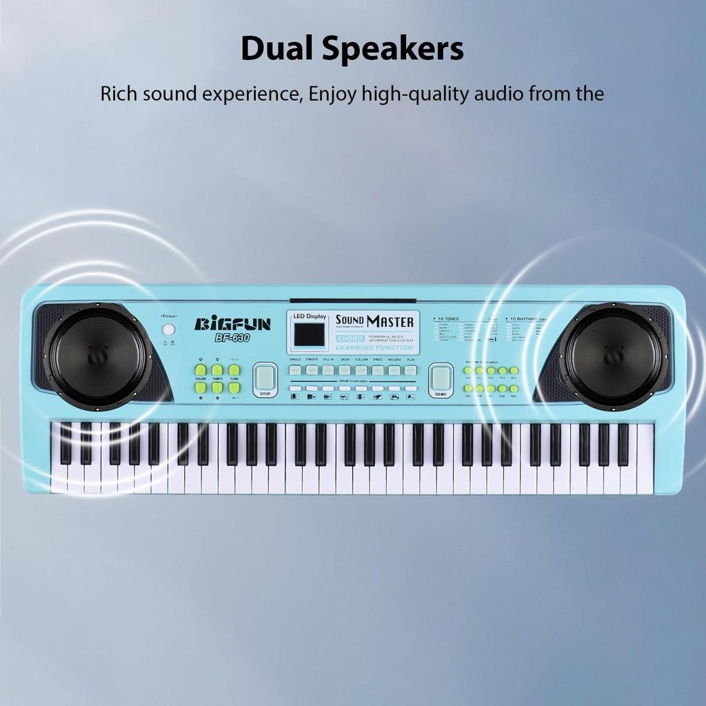 Btuty 61-Key Electronic Keyboard Piano 16 Tones 10 Rhythms 8 Percussions 6 Demo Songs Dual Speakers Recording and Chord Functions for Beginners