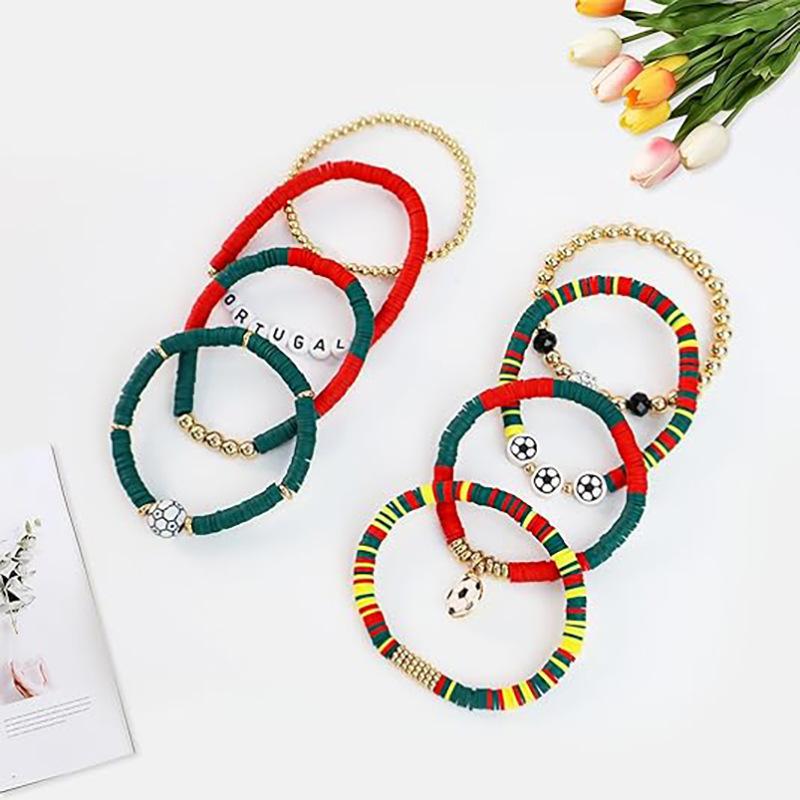 World Cup Team Match Day Bracelet Stackable Soft Ceramic Beaded Stretch Football Accessories Fan Bracelet