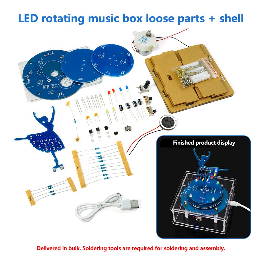 DC 5V Rotating Music Box Ballet Girl Welding Practice Flow Light Pendant DIY Electronic Kit Welding Practice Parts Micro USB