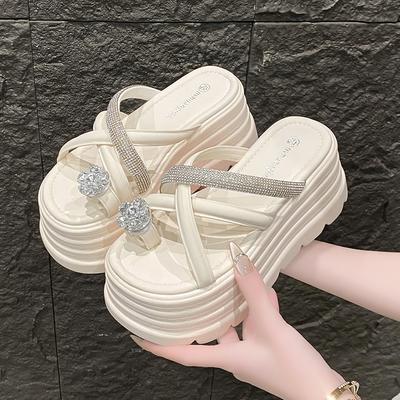 Mode Dames Zomer Bling Chunky Slippers Hoge Platform Flip Flops 8.5CM Wedge Hakken Slides Zoete Meisjes Sandalen Open Teen Strand Slippers