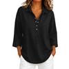 Women's Loose Fit Denim- Button Top with Three-Quarter Sleeves for Casual Everyday Wear