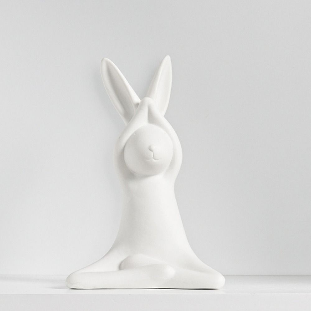 Ceramic Rabbit Figurine Cute Animal Sculpture Desktop Ornament Rabbit Model  Gift