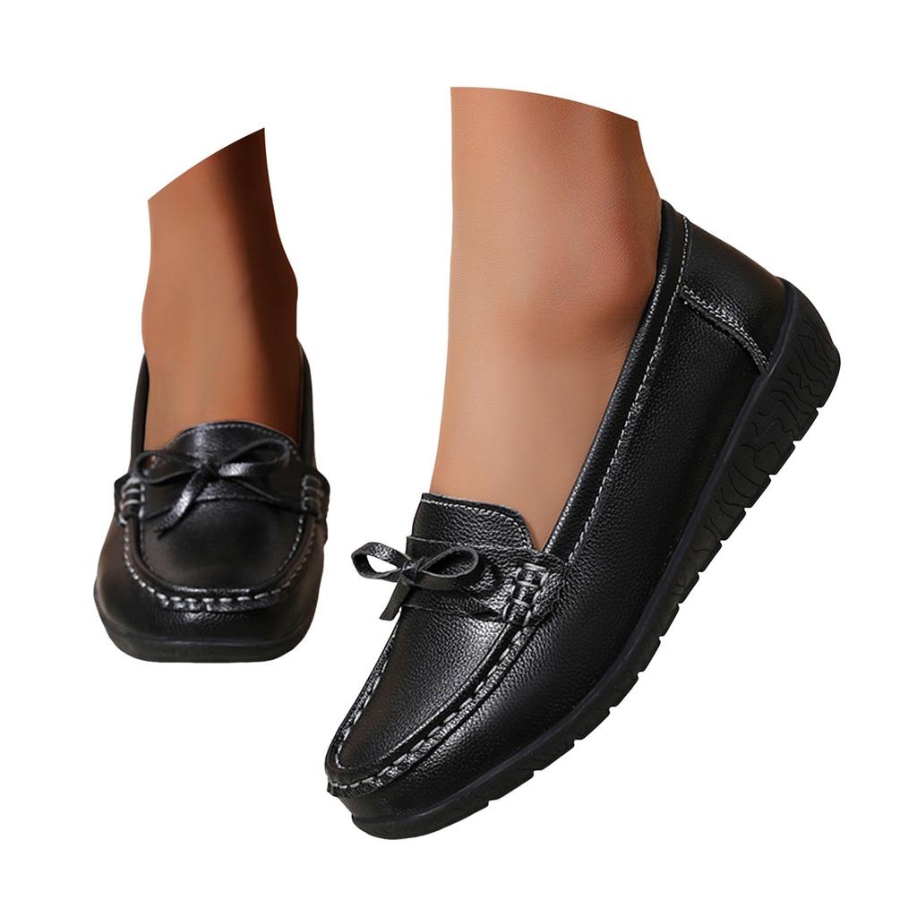 Ladies Slip Leather Loafers Classic Solid Color Flat Casual Shoes Cute Womens Shoes Casual
