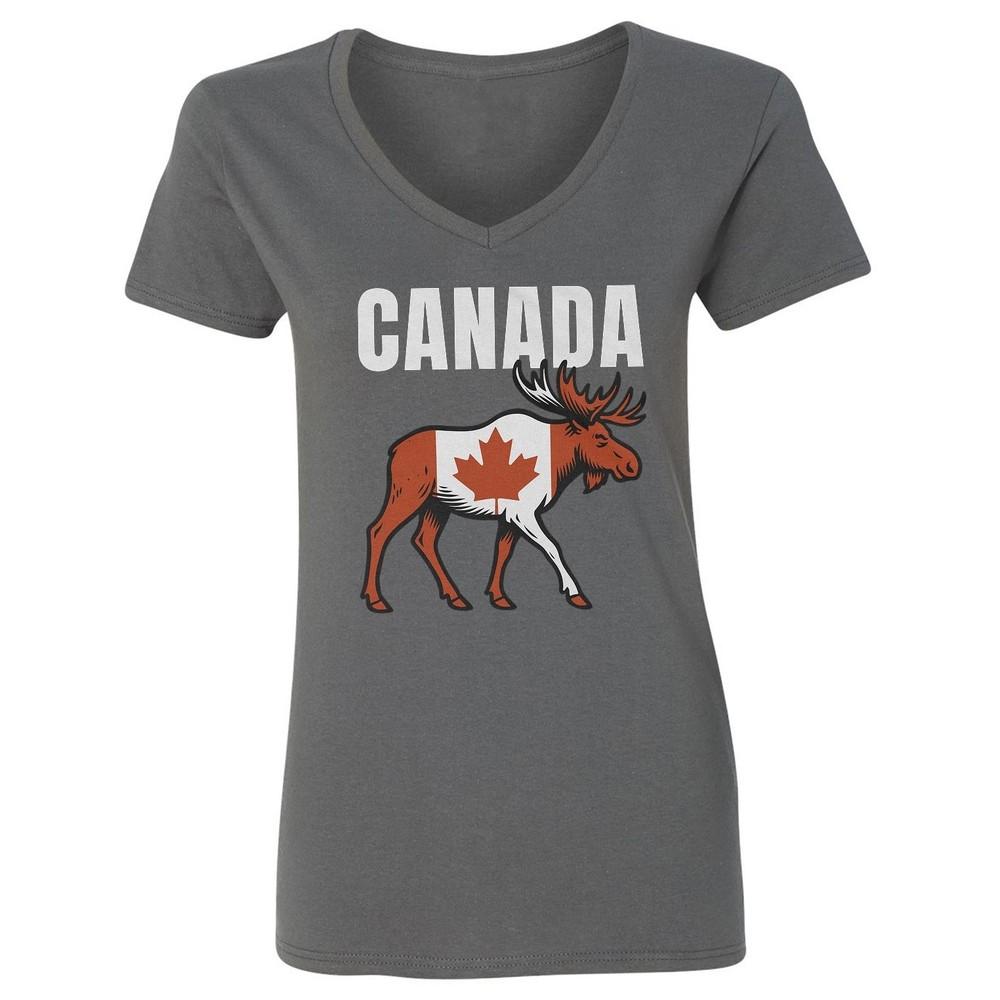 

Canada Day - Canadian Flag Moose Patriotic Ladies V-Neck Tshirt Unisex T-Shirt XL