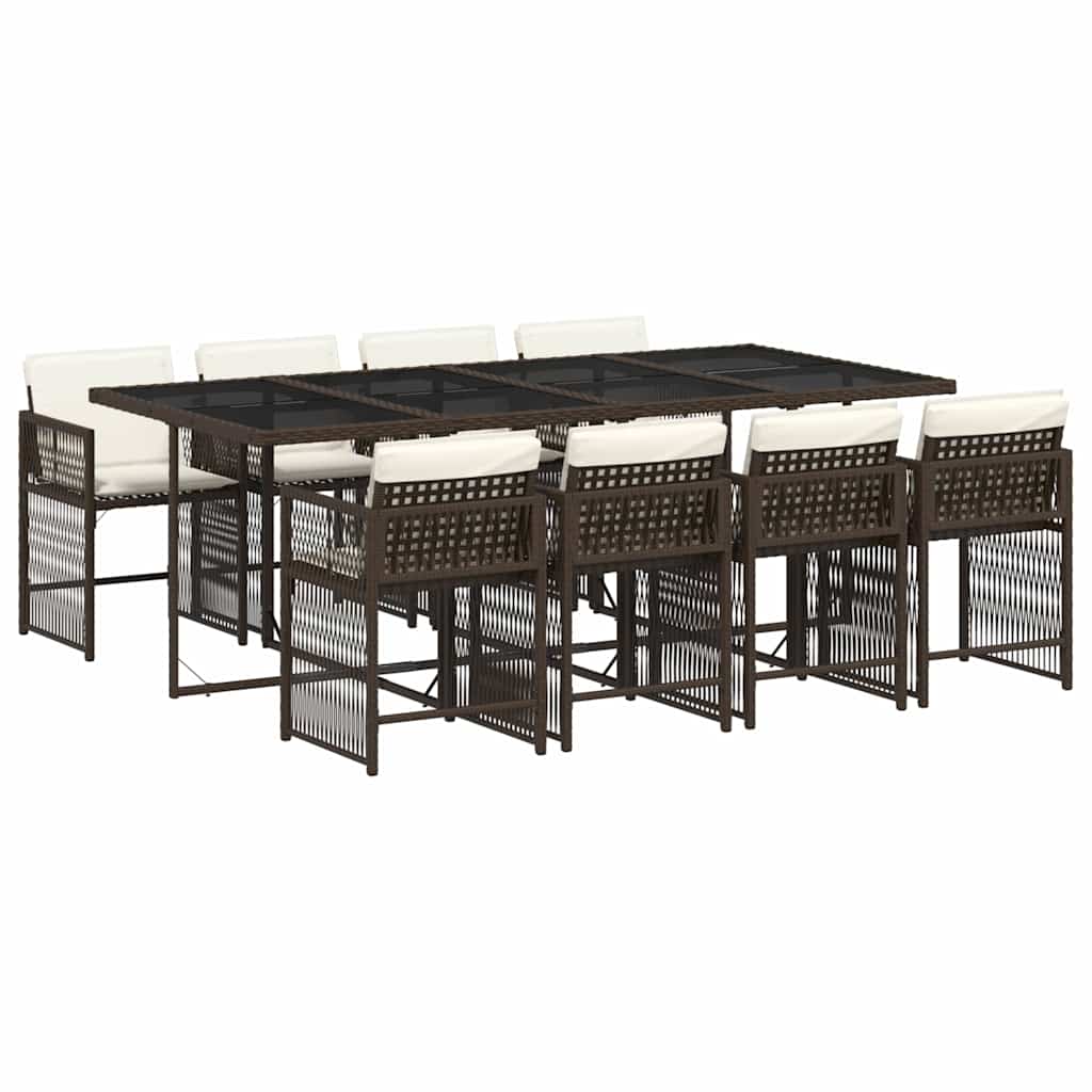 9 piece outdoor dining set with cushions brown poly rattan