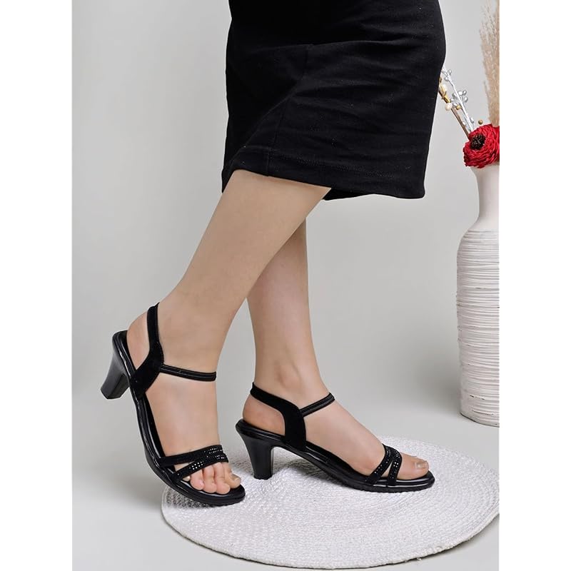 Shoetopia Women S Ak-58 Heeled Sandal-5 Kids Uk (Ak-58-Black)-Eu38 5 UK