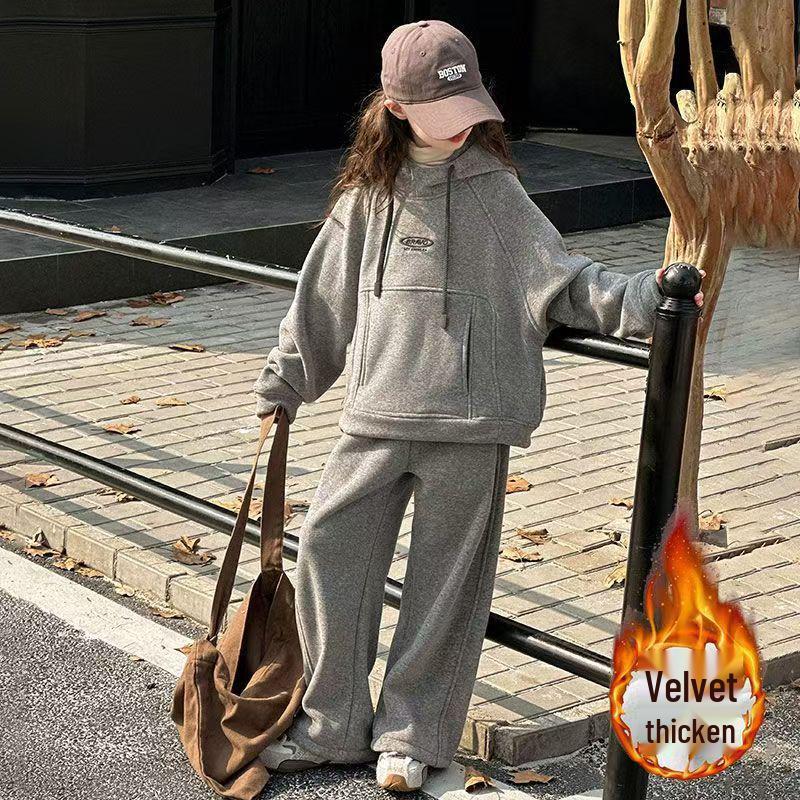 

Толстовка с капюшоном на флисовой подкладке для девочек - Теплая, модная в корейском стиле для осени/зимы 140 cm