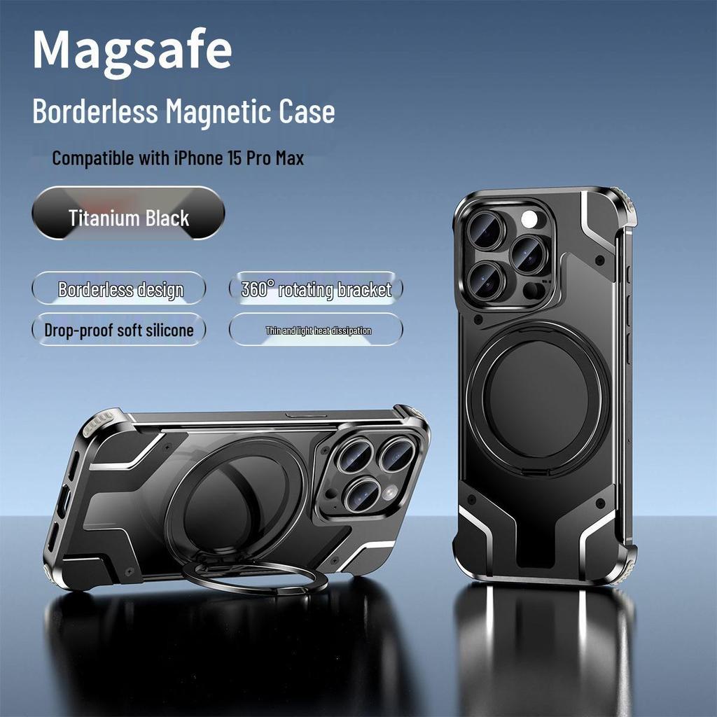 Magnetic Rotating Stand Case for iPhone 15 Pro Max and iPhone 14: Transparent Battle Armor Design
