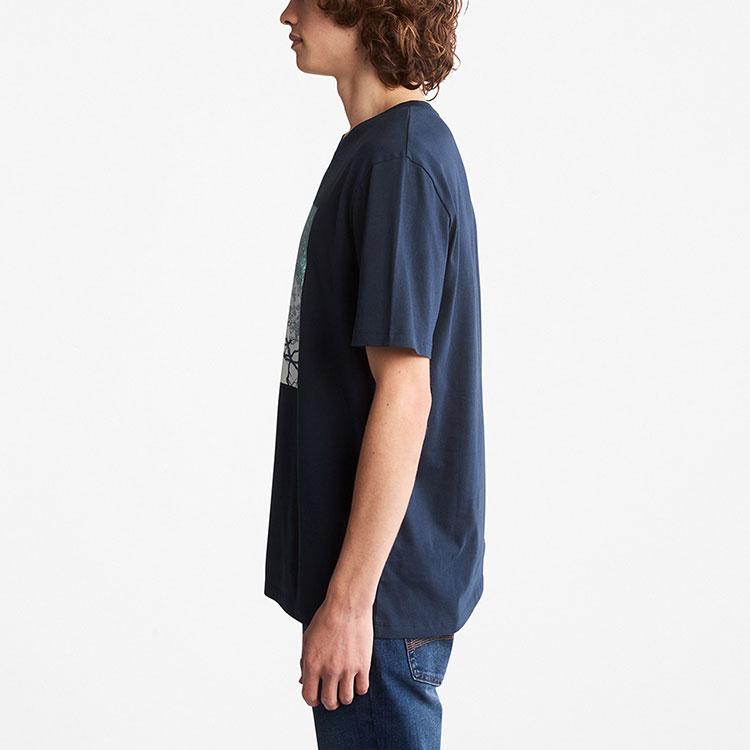 Timberland Pattern Printed Knit Casual Fashion Breathable Round Neck Short Sleeve T-Shirt Men T-Shirts Deep-Sapphire-Blue A62JN-433
