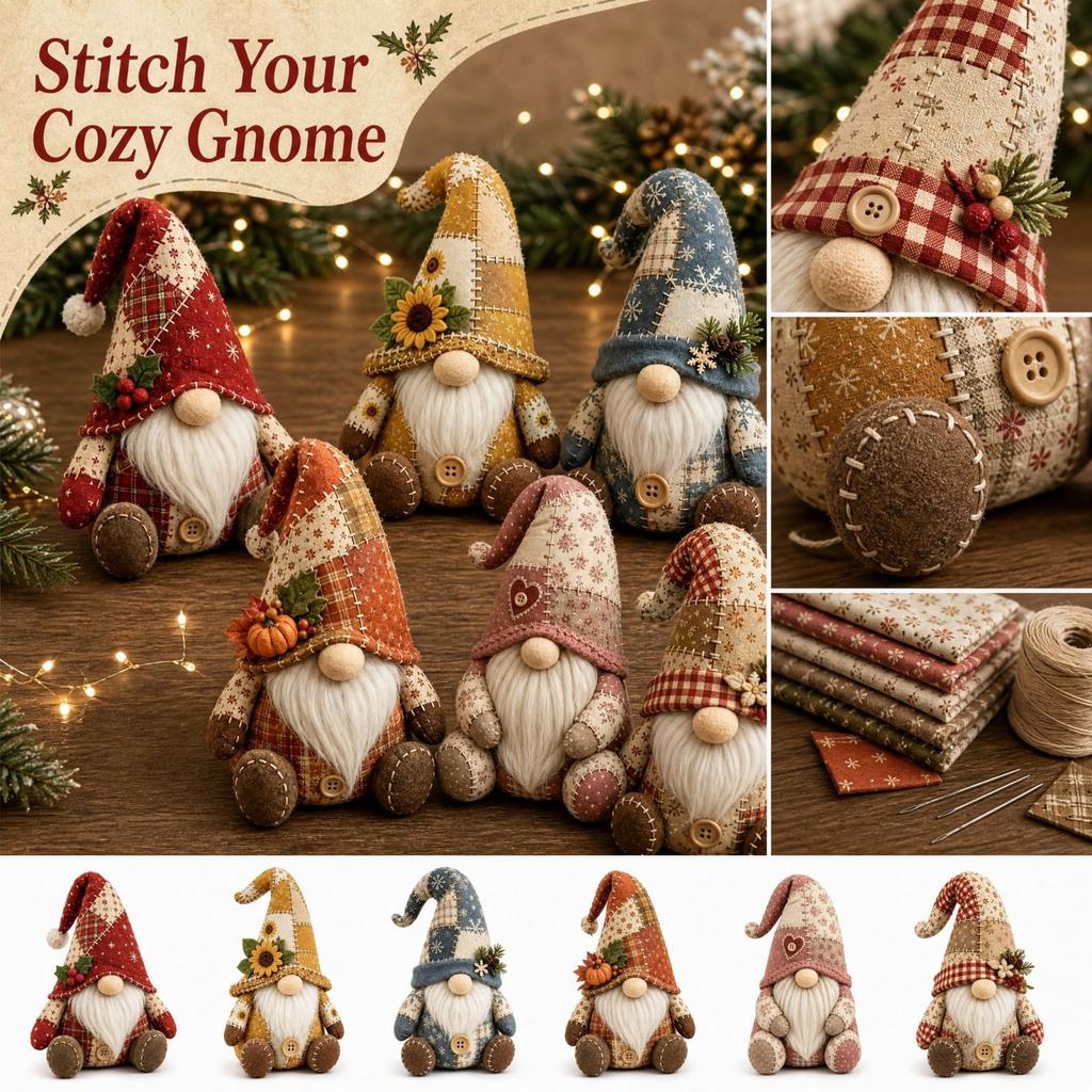 Kit da cucito Gnomo Patchwork con Materiali in Tessuto per Decorazioni Fai-da-te per la Casa