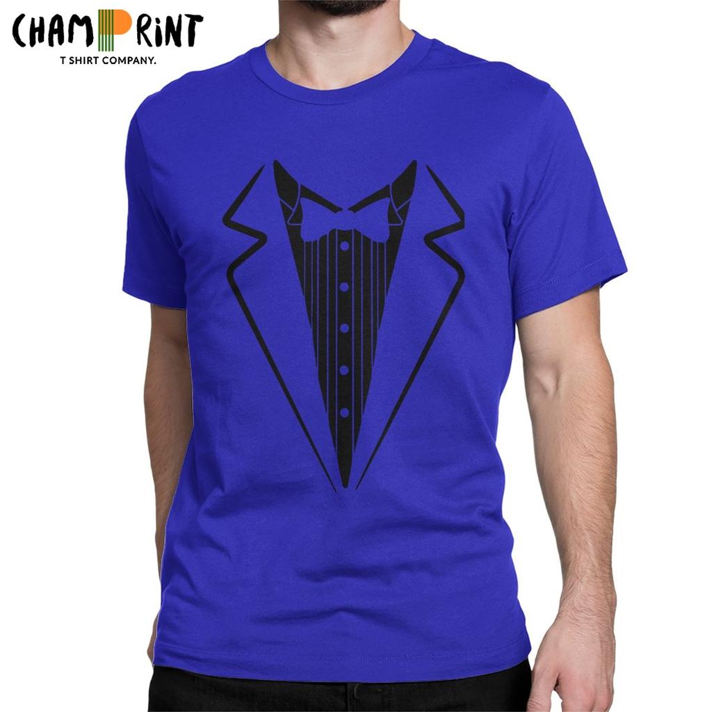 Men T Shirt Fake Bow Tie Tuxedo Novelty Cotton Tee Shirt Short Sleeve T Shirts Crewneck