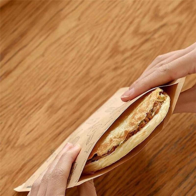 A03F-100Pcs Greaseproof Baking Paper Bag Disposable Packaging Dessert Sandwich Burger Package Kitchen Accessories