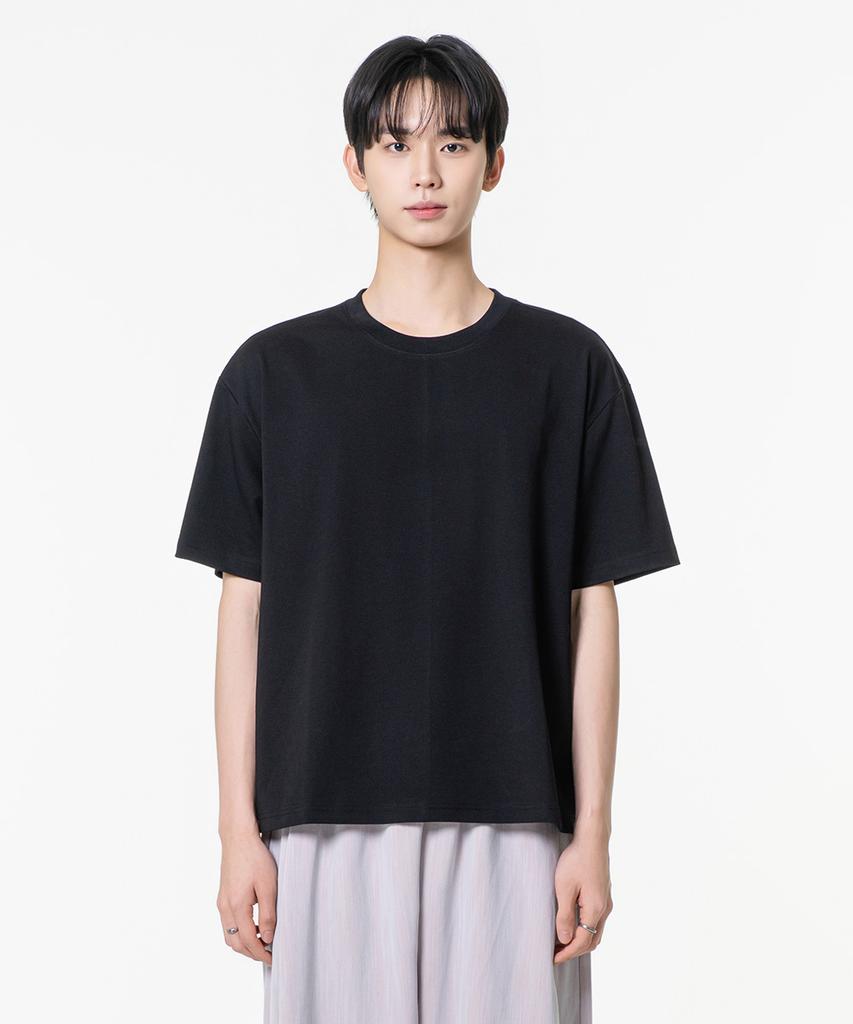 MOZMOZ Crop Fit Sorona Cooling Functional Back Slit Plain Short Sleeve T-Shirt Black