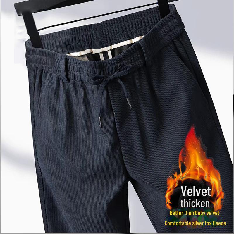 [Selected] 2024 Slim Straight Plus Velvet Casual Pants - Trendy Autumn & Winter Thickened Trousers