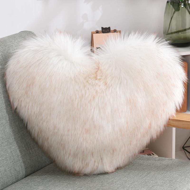 Heart-Shaped Plush Lumbar Pillow Cushion – Faux Wool Backrest for Sofa & Office