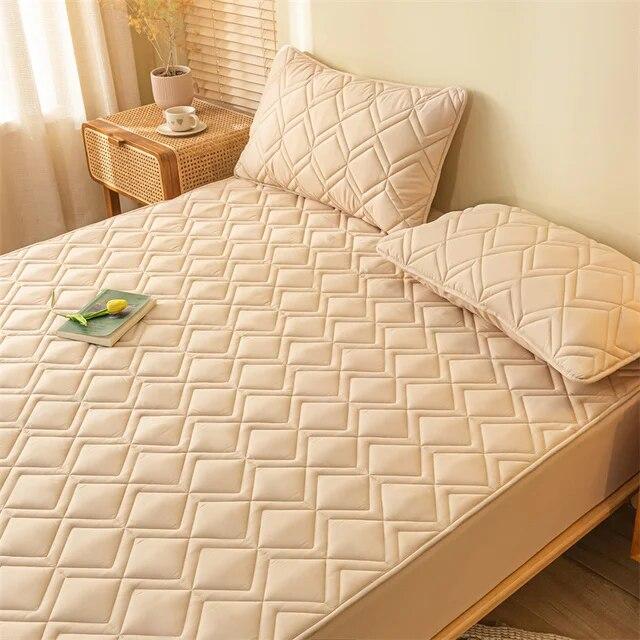 Soy Cotton Bedding Thick Quilted Mattress Cover Elastic Fitted Mattress Protector Bed Linens Soft Pad for Bed Without Pillowcase