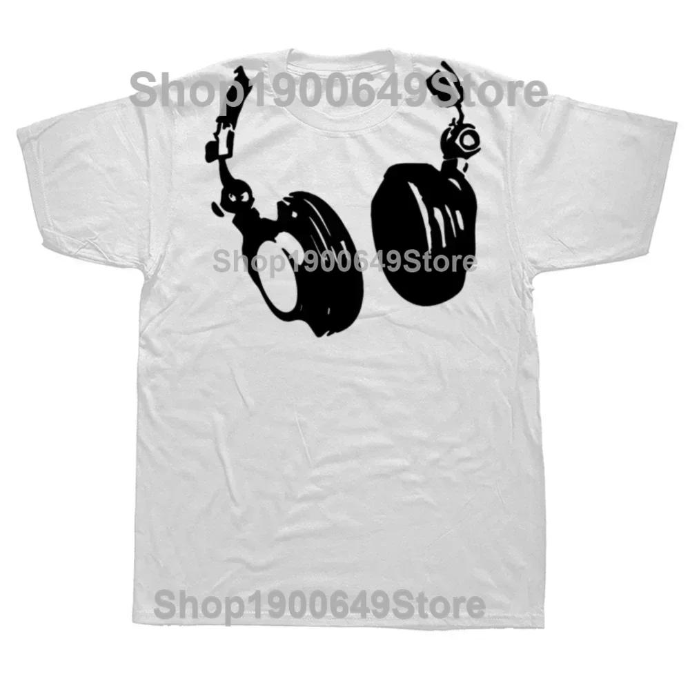Funny Headphones Around The Neck T Shirt Cool Music Rock and Roll DJ Men Womens Fashion Casual Oversized 100 Cotton TShirt