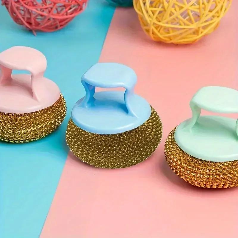 3Pcs/Set Steel Wool Brush with Handle, Dishwashing Steel Wool, Steel Wool Scrubber for Cleaning Dishes, Pots, Random Color