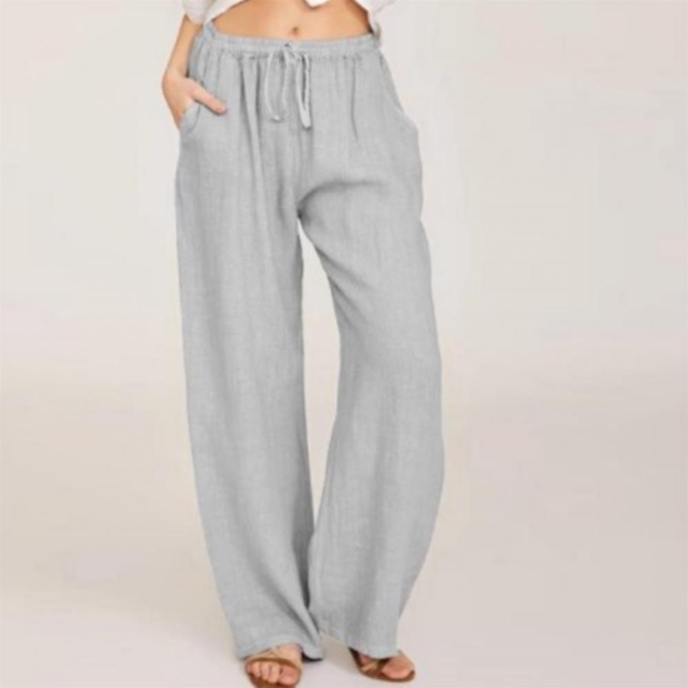 New Arrivals Open Run Women Summer Linen Cotton Blend Semi Wide Pants