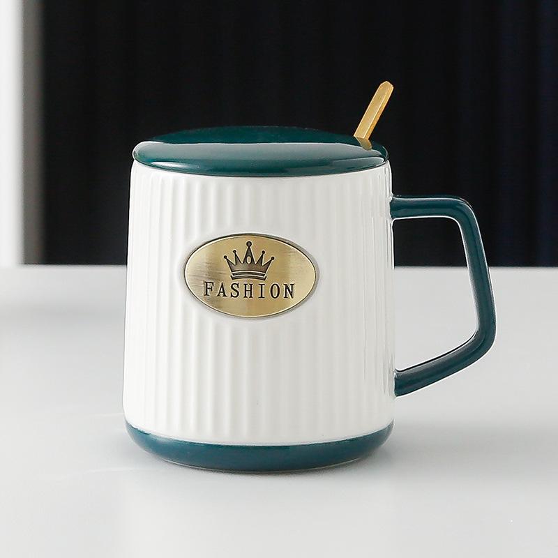 Copper Plate Ceramic Cup European Striped Fashionable High End Mug  Creative Gift Cup with Relief