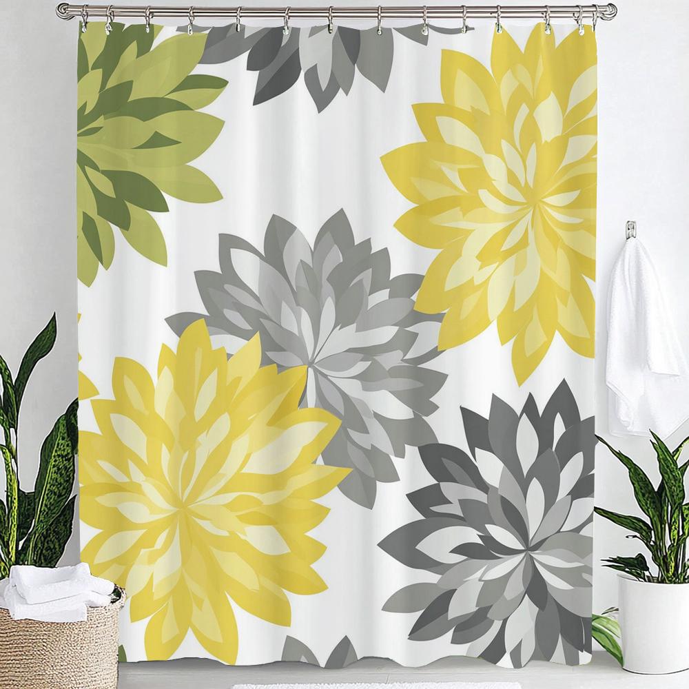 Simple Leaf Pattern Shower Curtain, Bathroom Decorative Leaves Shower Curtains, Home Printed Polyester Fabric Curtain with Hooks