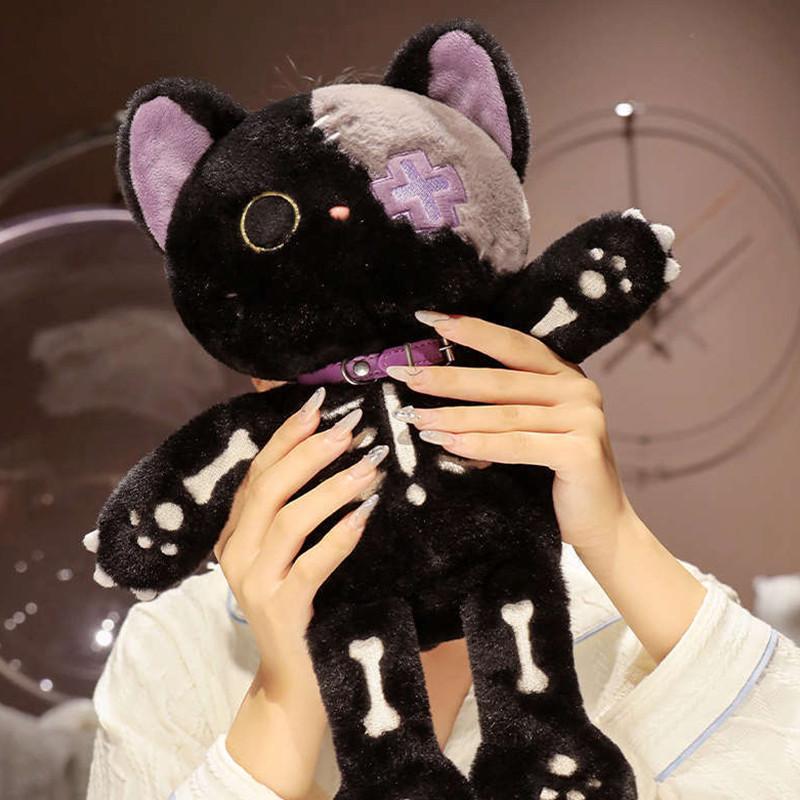 Cute Cartoon Skull Cat Plush Toy Doll For Bed Cuddling Funny Ugly Gift