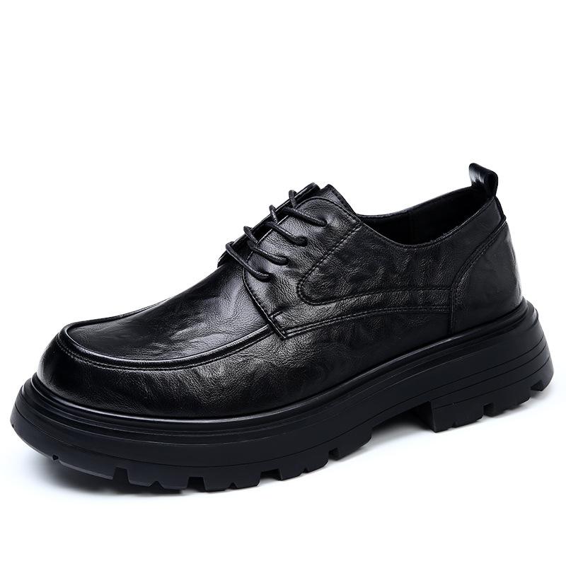 Leather shoes men's business dress big head high sense casual breathable British style thick sole heightening wedding groom derby shoes