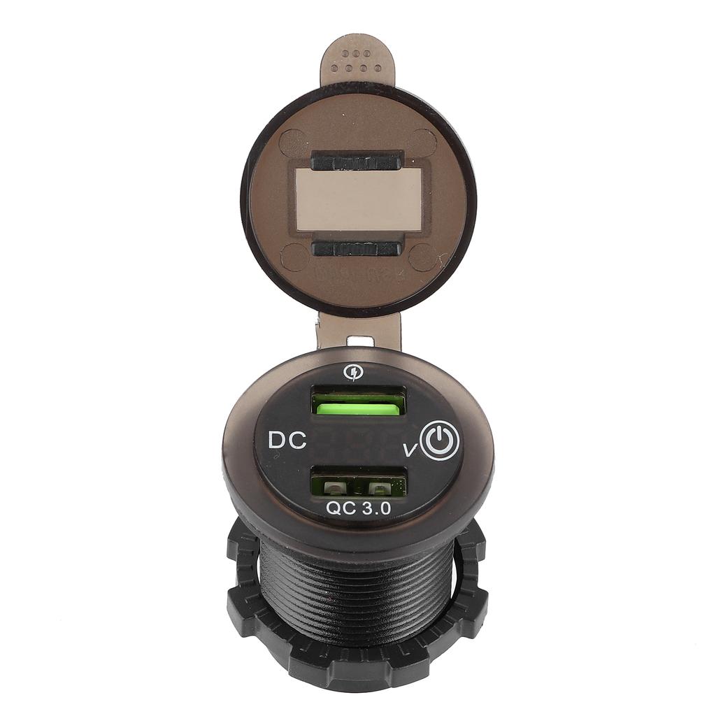 Dual USB Port Charger QC 3.0 Fast Charging Waterproof with LED Voltmeter for Car Boat Yacht ATV RVRed LED Light