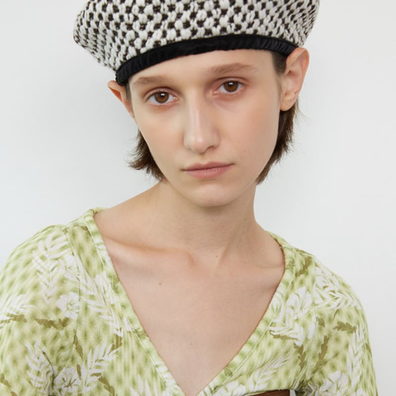 AWESOME NEEDS BOWL BERET_CHECK BROWN