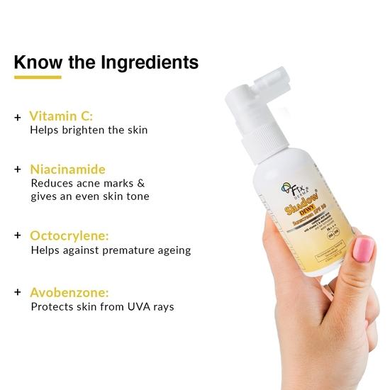 FIXDERMA Shadow Dewy Sunscreen Spf 50 Spray Pa+++, Prevents Tanning, Vitamin C Sunscreen And Niacinamide Sunscreen & Uvb Protection - 50Ml - All