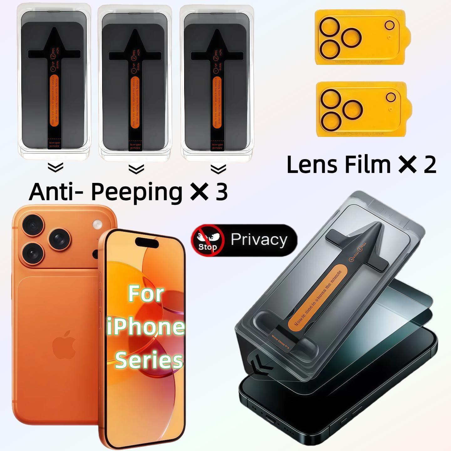 

3PCS Screen Privacy Tempered Glass Protector for iPhone Air/17ProMax/16Plus/15/14/13/12/11 Series + 2PCS Rear Camera Lens Protec iPhone Air багровый