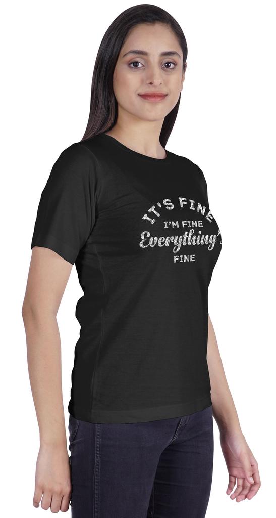 Inkmeso Crew Neck T-shirt   Its Fine I'm Fine Everything Is Fine" Letter Printed Inspirational Jersey Top For