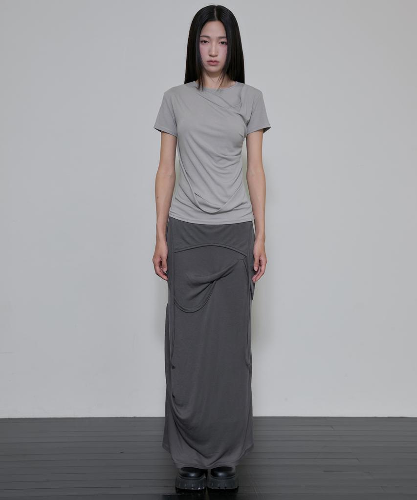 Peulleeoeob Asymmetrical Draped T-Shirt (Fl-147_Gray)