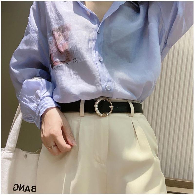 Vintage Black Fashionable Pearl Buckle Belt For Women Chic Denim Accessory Outfit
