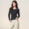 Huge and Beautiful Round Neck Right Shoulder Floral Long-sleeved Autumn and Winter New Bottoming Shirt