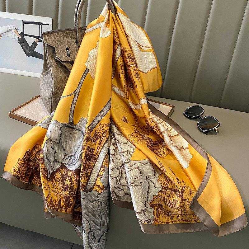 Luxury Windproof Sun Protection Peony Print Shawl Skin-Friendly Scarf for Women Beach Wrap Spring Big Floral DesignShawl