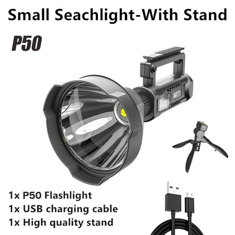 Super Bright LED Searchlight USB Rechargeable Flashlight Outdoor Handheld LED Spotlight Floodlight Torch Lamp Work Light Tripod