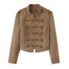 Womens Casual Chic Oversized Cotton Blend Jacket With Rope Knot - Khaki S/M/L 2026
