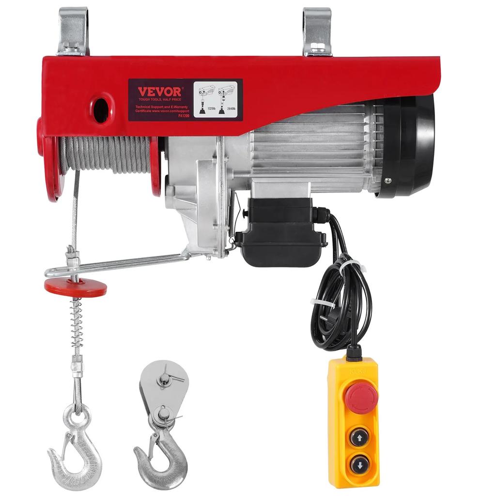 VEVOR Electric Hoist Crane Winch 1197.5 Kg with 426.7 Cm Wired Remote Control 230V